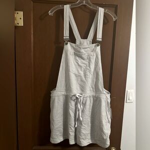Wallflower Pinstripe Shorts Overalls, grey and white cotton, size XL